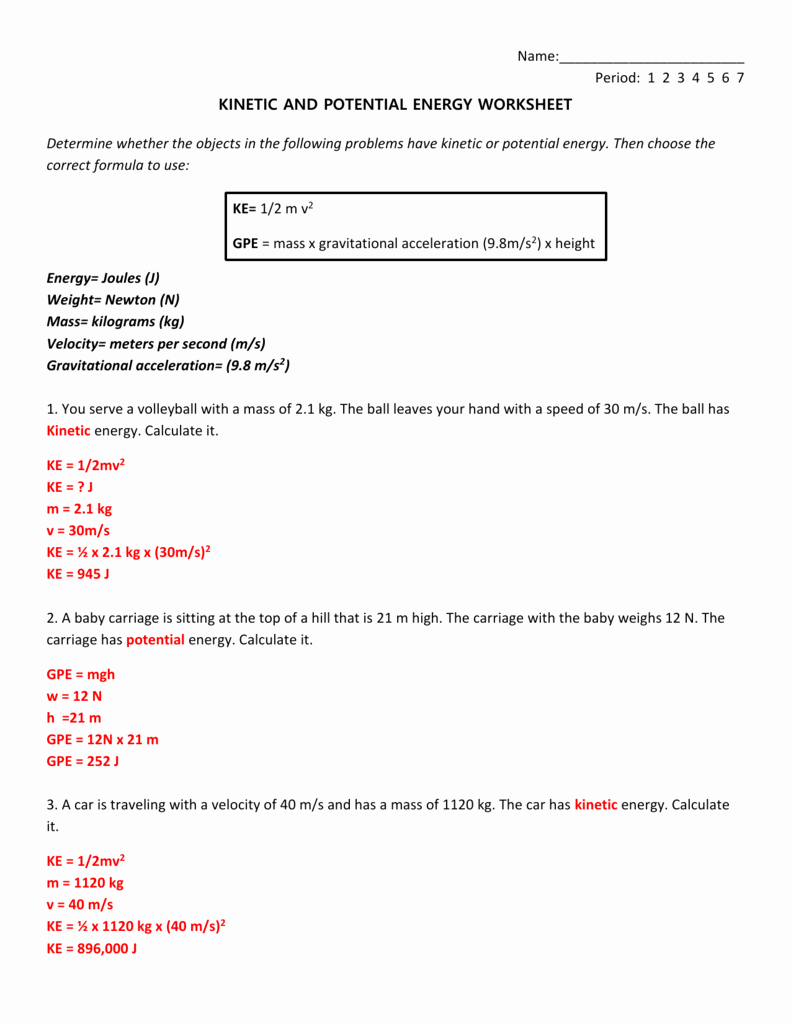 Potential and Kinetic Energy Worksheet Fresh Potential and Kinetic Energy Roller Coaster Worksheet