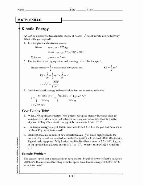 Potential and Kinetic Energy Worksheet Inspirational Kinetic and Potential Energy Worksheet
