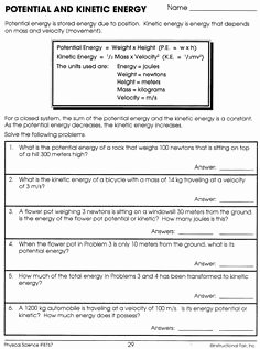 Potential and Kinetic Energy Worksheet Lovely form Of Poster and Awesome On Pinterest