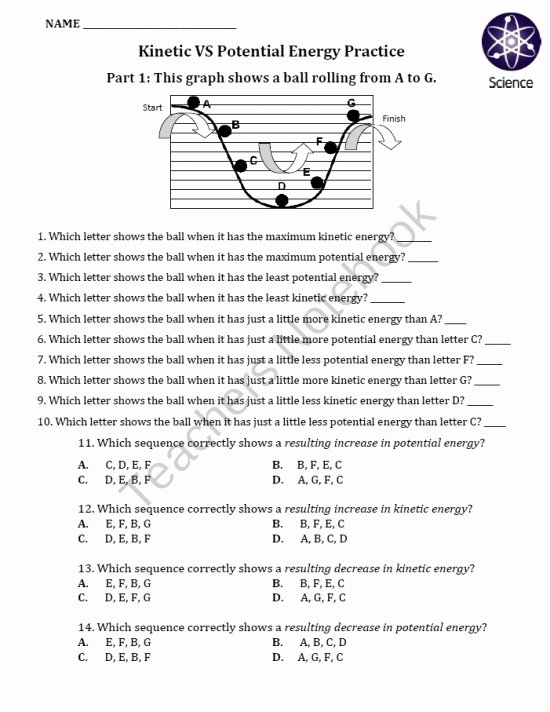 Potential and Kinetic Energy Worksheet New Worksheet Kinetic Vs Potential Energy From