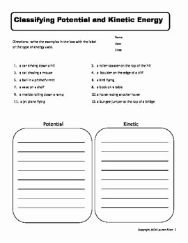 Potential and Kinetic Energy Worksheet Unique Worksheets On Pinterest