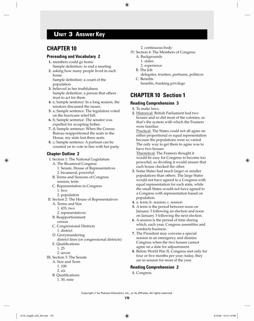 Powers Of Congress Worksheet Inspirational Chapter 10 Chapter 10 Section 1 Unit 3 Answer Key