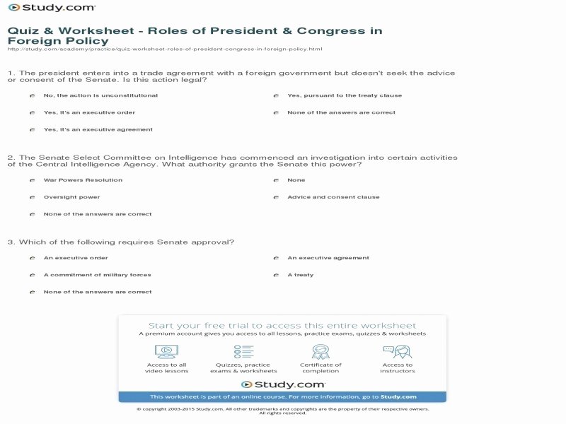 Powers Of Congress Worksheet Unique Roles the President Worksheet Free Printable Worksheets