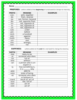 Prefixes and Suffixes Worksheet Awesome Affixes Prefixes Suffixes Worksheet with Meanings by Your
