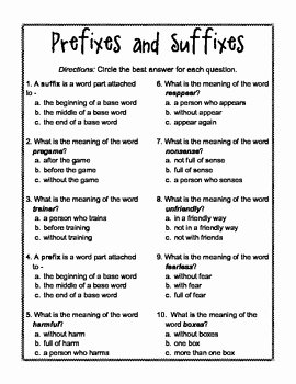 Prefixes and Suffixes Worksheet Best Of Prefix and Suffix Multiple Choice Worksheet Free Download