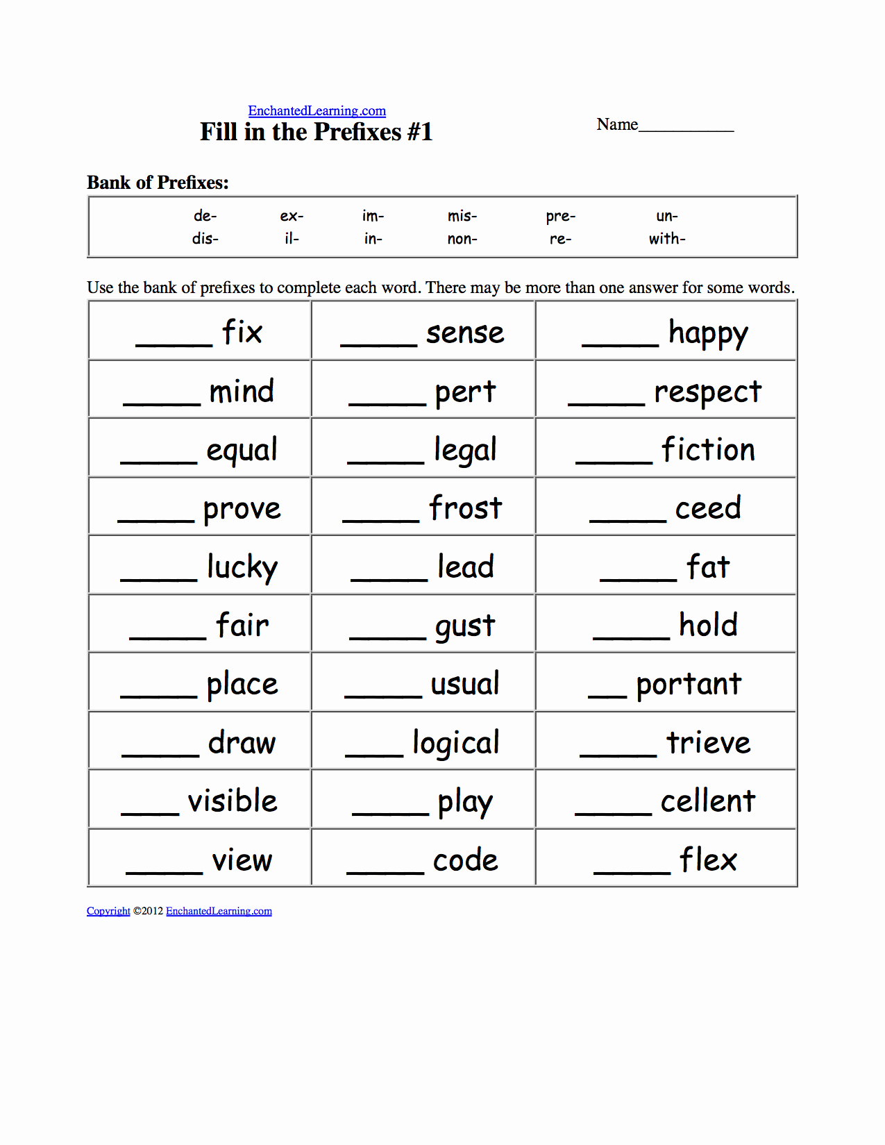 Prefixes Worksheet 2nd Grade Beautiful Prefixes and Suffixes Enchanted Learning