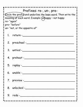 Prefixes Worksheet 2nd Grade Best Of Prefixes Re Un Pre by Courtney Crossley