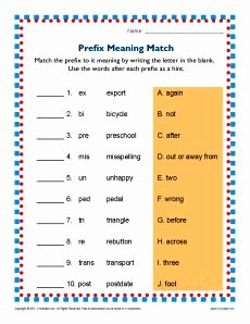 Prefixes Worksheet 2nd Grade Inspirational Suffix Meaning Match