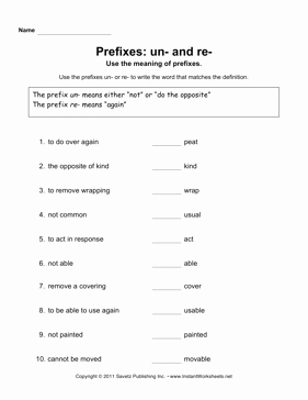 Prefixes Worksheet 2nd Grade Luxury Prefixes Un Re
