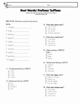 Prefixes Worksheet 2nd Grade New Root Words Prefixes Suffixes Worksheet or Test for 2nd
