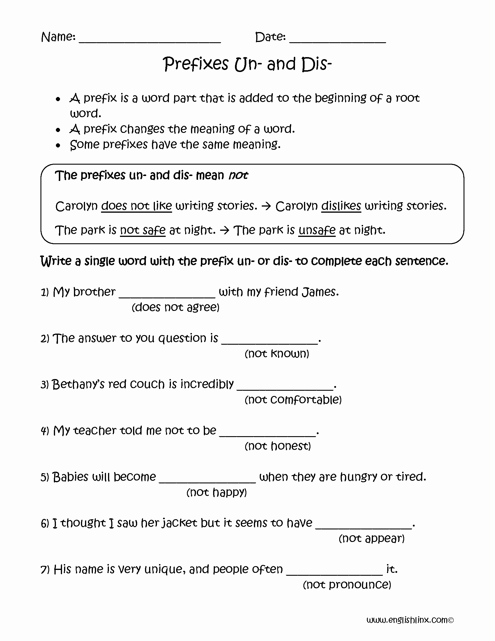 Prefixes Worksheet 2nd Grade Unique Englishlinx
