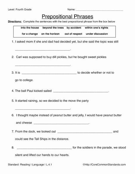 Prepositional Phrase Worksheet with Answers Awesome Prepositional Phrases Used as Adjectives and Adverbs
