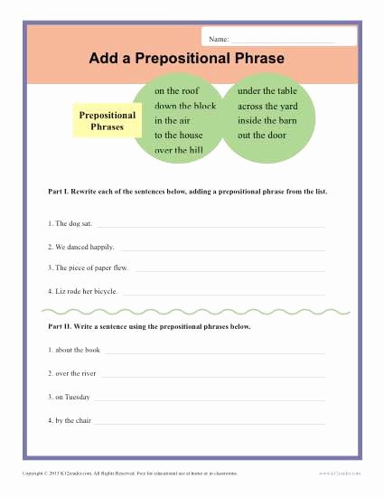 Prepositional Phrase Worksheet with Answers Beautiful Add A Prepositional Phrase