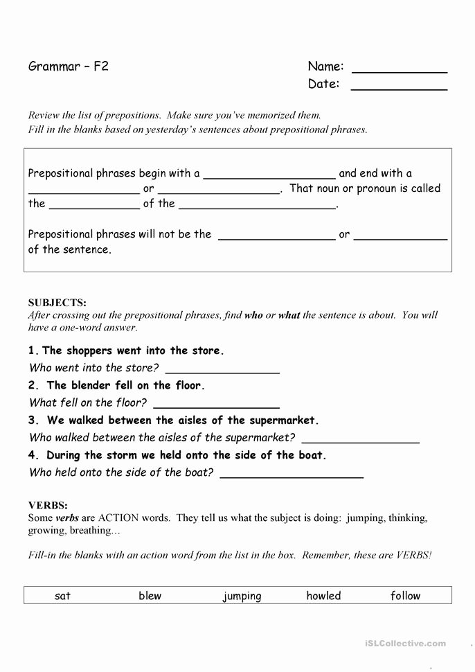 Prepositional Phrase Worksheet with Answers Best Of 4 Free Esl Prepositional Phrases Worksheets