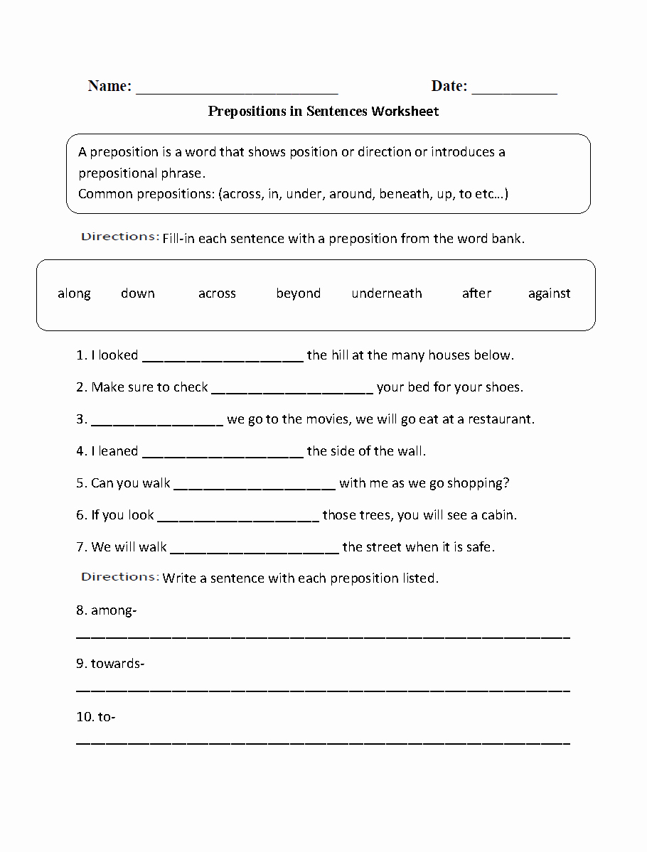 Prepositional Phrase Worksheet with Answers Elegant Prepositional Phrases Worksheets