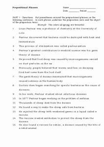Prepositional Phrase Worksheet with Answers Inspirational Prepositional Phrases Worksheet for 6th 8th Grade