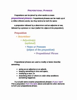 Prepositional Phrase Worksheet with Answers New Preposition and Prepositional Phrases A Mini Lesson with