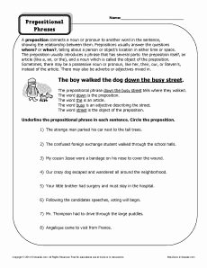 Prepositional Phrase Worksheet with Answers Unique Preposition Worksheet Prepositional Phrases