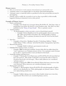 Primary and Secondary sources Worksheet Inspirational Primary Vs Secondary sources Notes 7th 12th Grade