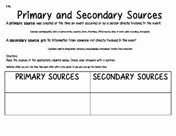Primary and Secondary sources Worksheet Luxury Primary and Secondary sources sorting Activity by Bethany