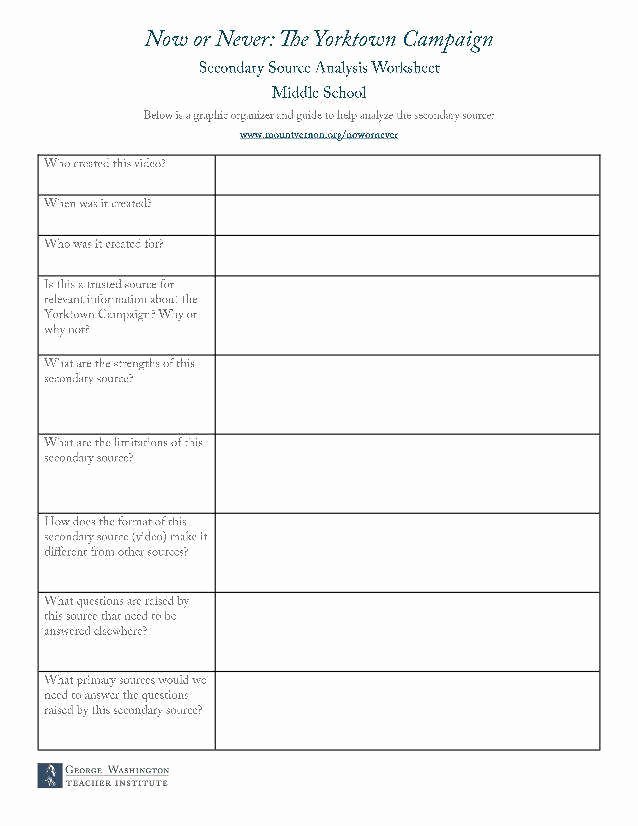 50 Primary And Secondary Sources Worksheet