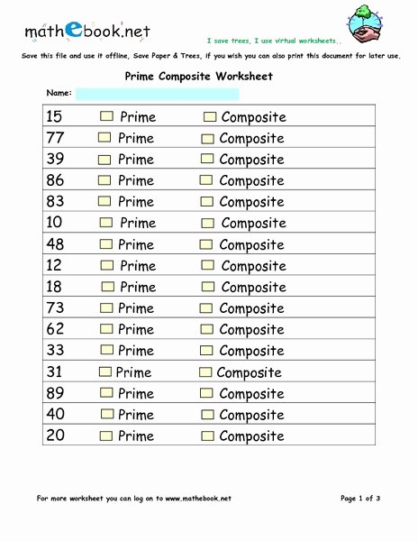 Prime and Composite Numbers Worksheet Lovely Prime Posite Worksheet Worksheet for 3rd 4th Grade