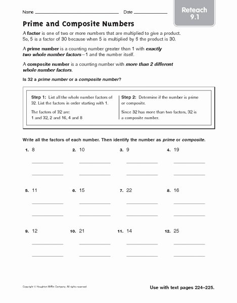 Prime and Composite Numbers Worksheet Luxury Prime and Posite Numbers Reteach Worksheet for 5th