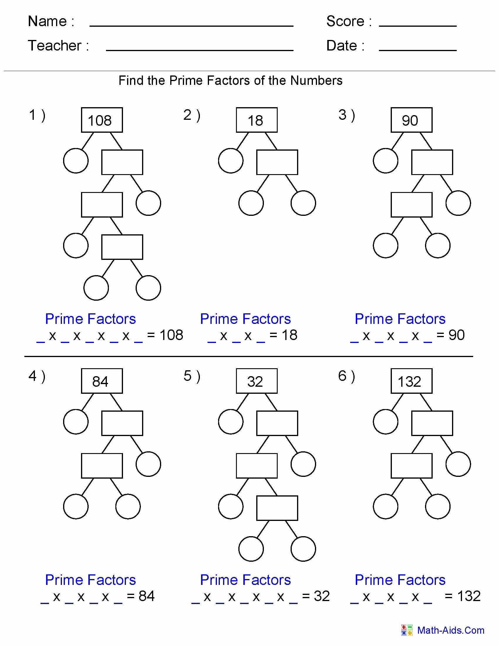 Practice Questions For Prime Factorization