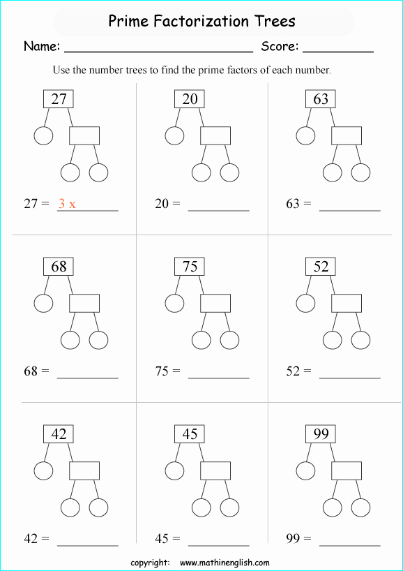 Prime Factorization Tree Worksheet Elegant Use the Prime Factor Trees to Determine which Prime Number