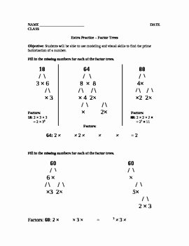 Prime Factorization Tree Worksheet Fresh Factor Trees Worksheet by Square Root Lessons