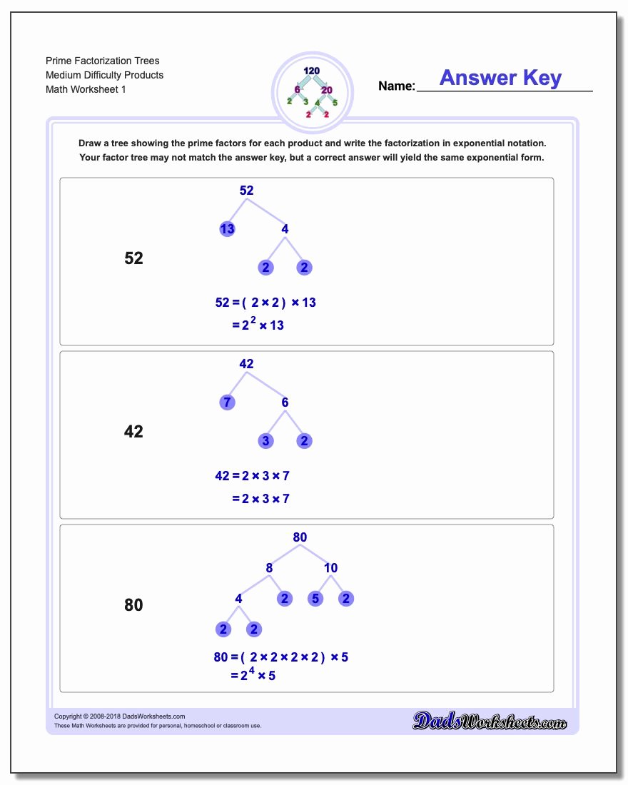 50 Prime Factorization Tree Worksheet
