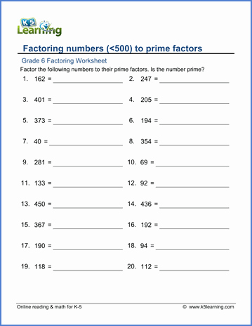 Prime Factorization Worksheet Pdf Best Of Grade 6 Math Worksheets Factoring Numbers to Prime