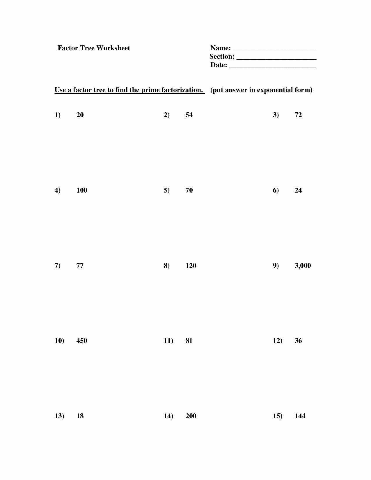 Prime Factorization Worksheet Pdf