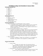 Principles Of Ecology Worksheet Answers Awesome Ap Biology Ecology Unit Worksheet 1 Answer Sheet Nisha