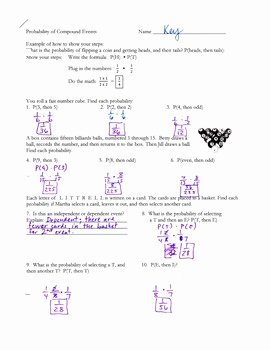 Probability Of Compound events Worksheet Beautiful Probability Pound events Independent and Dependent