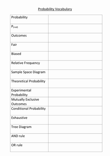 Probability Worksheet High School Best Of Probability Vocabulary Sheet by Stericker