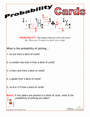 Probability Worksheet High School Luxury Deck Of Cards Probability Worksheet