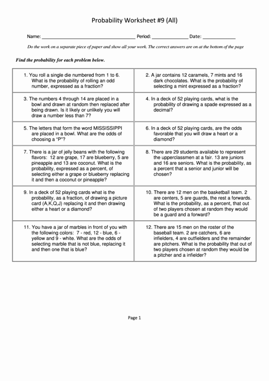 Probability Worksheet with Answers Inspirational Probability Worksheet with Answers Printable Pdf