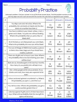 Probability Worksheet with Answers Luxury Probability Coloring Activity