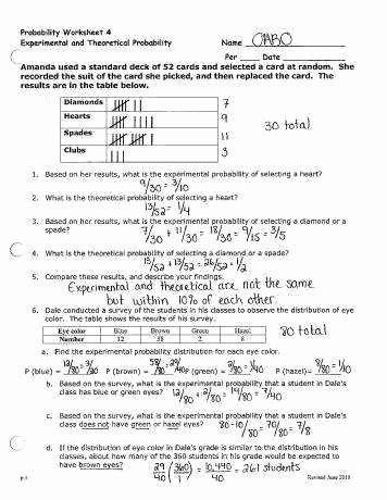 Probability Worksheet with Answers Unique Probability Worksheet