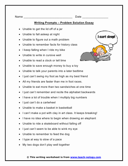 Problem and solution Worksheet Inspirational Problem solution Essay Writing Prompts