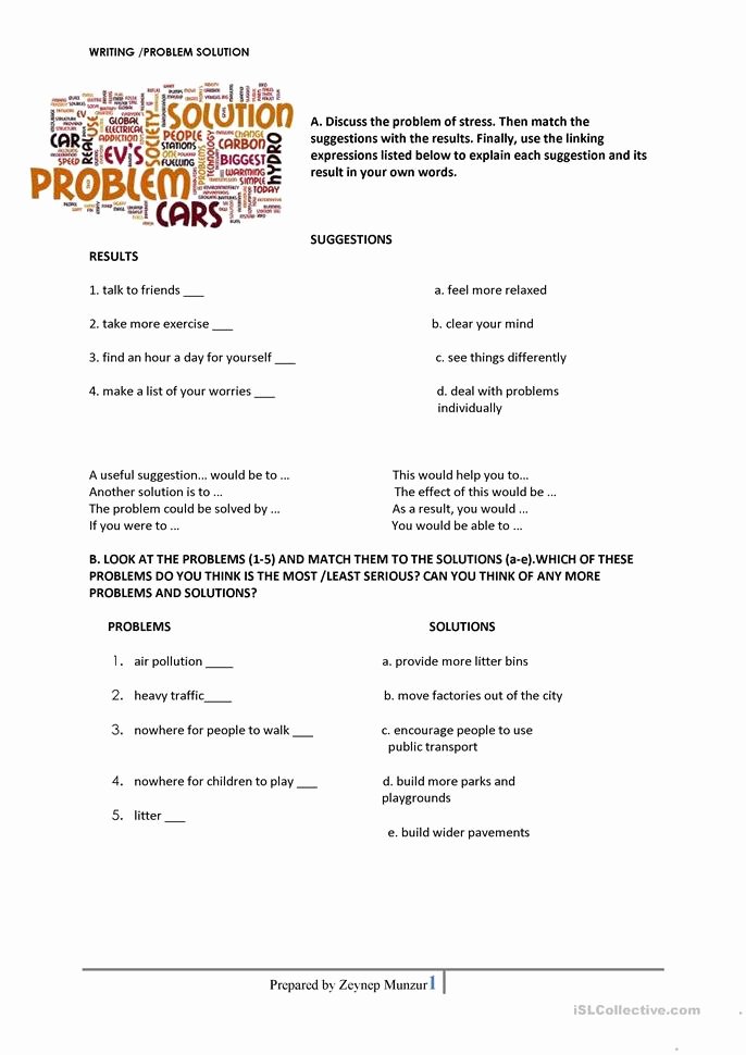 Problem and solution Worksheet Lovely Problem solution Essay Worksheet Free Esl Printable