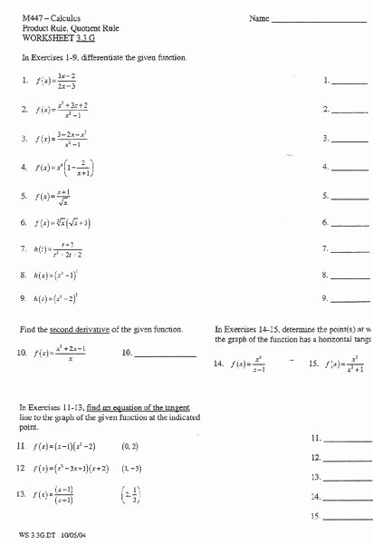 Product and Quotient Rule Worksheet Beautiful Product Rule Quotient Rule Worksheet for 10th 12th