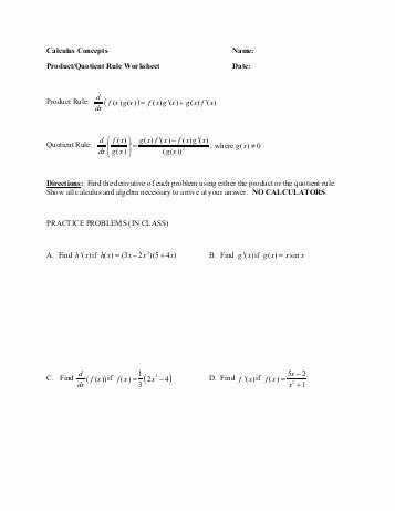 Product and Quotient Rule Worksheet Inspirational Product and Quotient Rule Worksheet with Answers