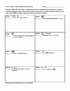 Product and Quotient Rule Worksheet Luxury Circuit Training Product Quotient and Chain Rules