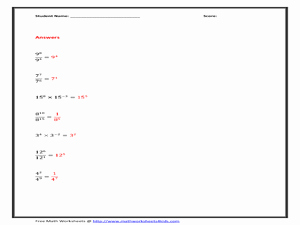 Product and Quotient Rule Worksheet New Exponents and the Quotient Rule Worksheet for 7th 8th