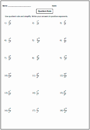 Product and Quotient Rule Worksheet Unique Exponents Worksheets