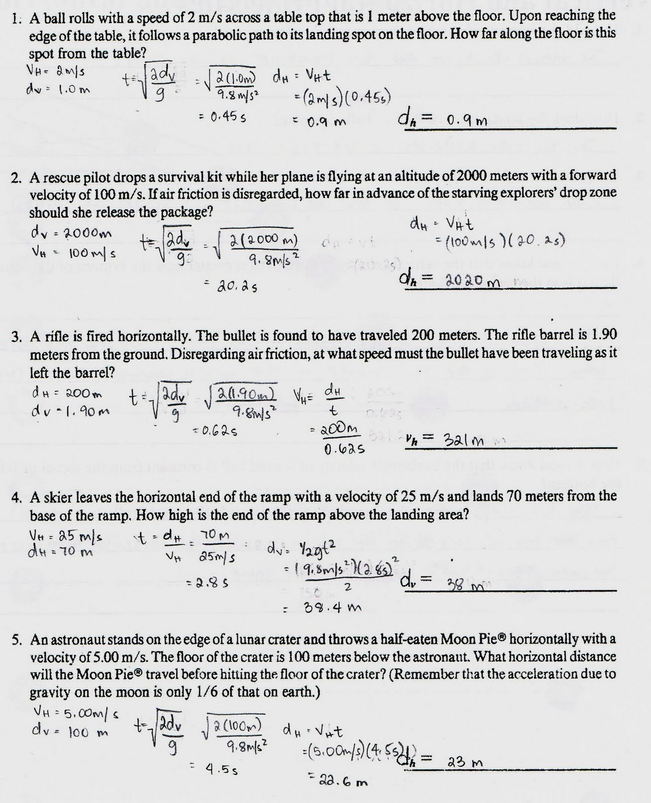 Projectile Motion Worksheet Answers Awesome Physics1202 2010 Projectile Motion Continued