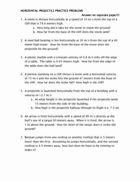 Projectile Motion Worksheet Answers Awesome Projectile Motion Worksheet