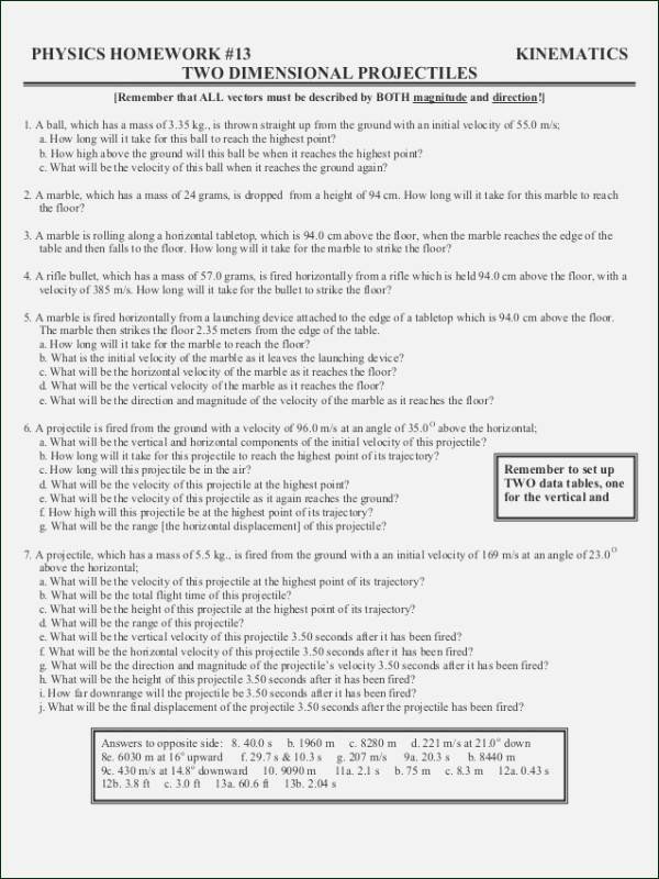 Projectile Motion Worksheet Answers Lovely Projectile Motion Worksheet Answers
